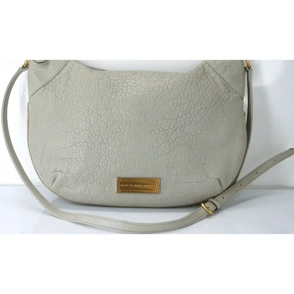 Marc by Marc Jacobs Washed Up Messenger Hobo Crossbody Bag  New Grey Leather
